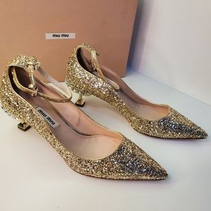 Miumiu gold glitter sandals 36